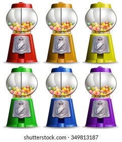 Bubble gum machine in different colors illustration