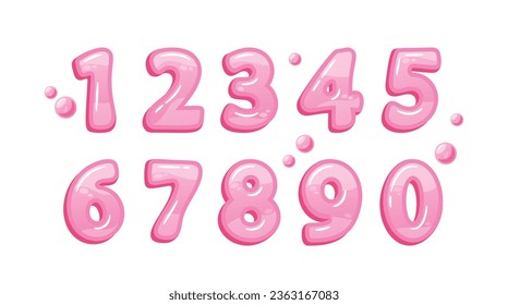 Bubble Gum Numbers, Colorful, Pink Glossy, Chewy Digits That Add A Playful Twist To Learning And Decor