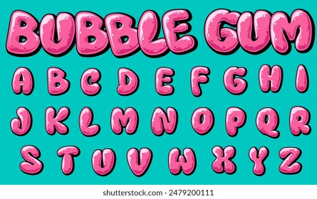 Bubble Gum pink Alphabet A to Z Vector Illustrations Font Graphics