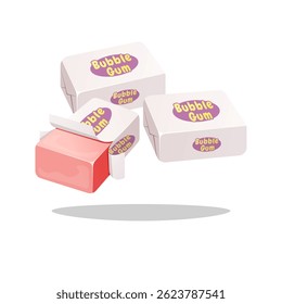 Bubble gum. Pink chewing gums vector isolated on white background.