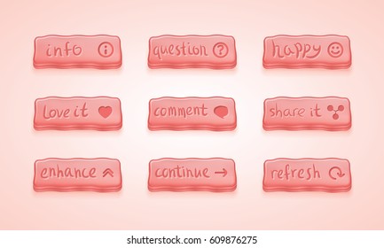 Bubble gum plastic buttons set for website. Liquid form for user interface elements. Handwritten buttons. Vector illustration