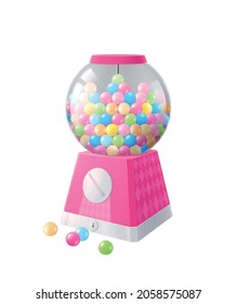 Bubble gum realistic composition with ball shaped vending machine with colorful gumballs vector illustration