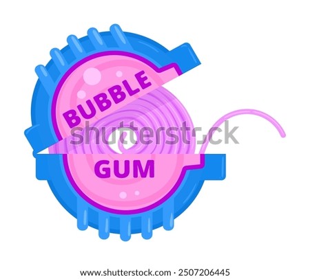Bubble gum roll. Cartoon chewing gum in round plastic case, sugared bubblegum stripe flat vector illustration. Chewing bubblegum tape