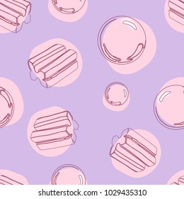 Bubble gum seamless background. Pink bubble gum vector illustration