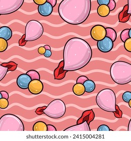 Motif harmonieux de gomme à bulles en style dessin animé. Idéal Pour Arrière-Plan, Arrière-Plan, Fond D'Écran et Emballage de couverture. Illustration vectorielle.