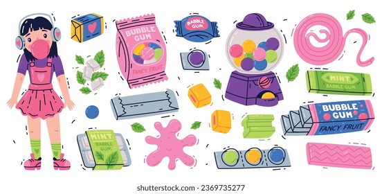 Bubble Gum and Sweet Chewing Gum Vector Set