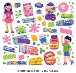 Bubble Gum and Sweet Chewing Gum Vector Set