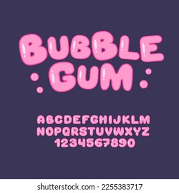 Bubble gum sweet font. Cute candy alphabet. Pink letters and numbers from 0 to 9. svg