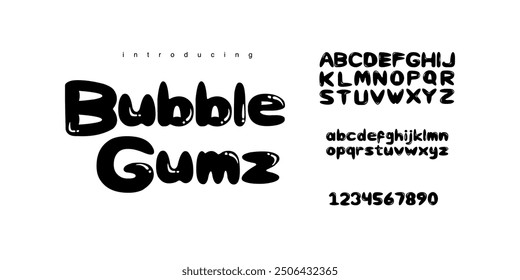 Bubble Gumz 70s retro groovy alphabet letters font and number. Typography decorative fonts vintage concept. Inspirational slogan print with hippie symbols for graphic tee t shirt logo. vector 