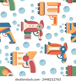 Pistolas de burbujas Vector de dibujos animados sin patrón.