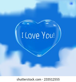El corazón de burbujas en el cielo azul en el amor