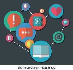 bubble heart computer email social network communication media con. Colorful and flat design. Vector illustration