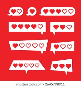 Bubble Heart icons. Set of Bubble love symbols. Set of heart trend icons isolated on Red background.