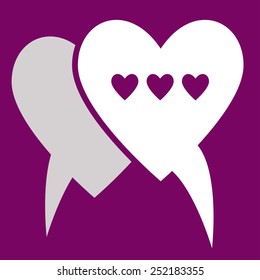 bubble heart with shadow on purple background. 