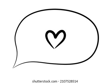 Bubble with a heart. Thoughts and words about love. Black outline isolated on white background.