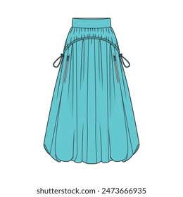 Bubble Hem Sporty Skirt: Trendy and Dynamic Vector Flat Design Illustration Featuring a Playful Bubble Hemline, Elasticized Waistband, and Vibrant Colors - Perfect for Fashionable