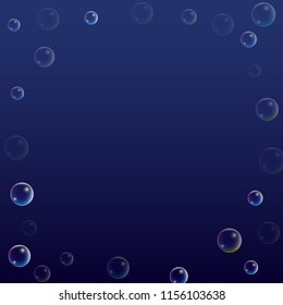 Bubble with Hologram Reflection. Set of Realistic Water or Soap Bubbles for Your Design. Soap Bubbles with Rainbow Reflection.Shampoo or Foam Cosmetic Flyer and Invite.  Isolated Vector Illustration.