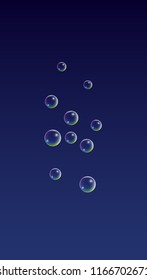 Bubble with Hologram Reflection. Set of Realistic Water or Soap Bubbles for Your Design. Soap Bubbles with Rainbow Reflection.Shampoo or Foam Cosmetic Flyer and Invite.  Isolated Vector Illustration.