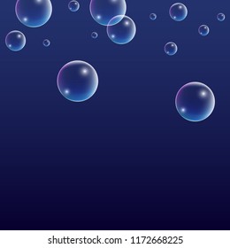 Bubble with Hologram Reflection. Set of Realistic Water or Soap Bubbles for Your Design. Soap Bubbles with Rainbow Reflection.Shampoo or Foam Cosmetic Flyer and Invite.  Isolated Vector Illustration.