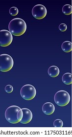 Bubble with Hologram Reflection. Set of Realistic Water or Soap Bubbles for Your Design. Soap Bubbles with Rainbow Reflection.Shampoo or Foam Cosmetic Flyer and Invite.  Isolated Vector Illustration.