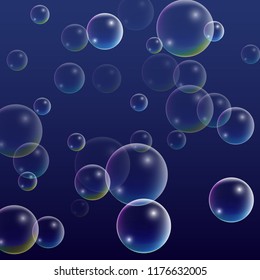 Bubble with Hologram Reflection. Set of Realistic Water or Soap Bubbles for Your Design. Soap Bubbles with Rainbow Reflection.Shampoo or Foam Cosmetic Flyer and Invite.  Isolated Vector Illustration.