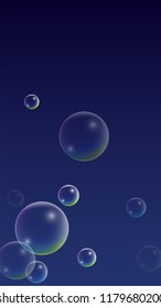 Bubble with Hologram Reflection. Set of Realistic Water or Soap Bubbles for Your Design. Soap Bubbles with Rainbow Reflection.Shampoo or Foam Cosmetic Flyer and Invite.  Isolated Vector Illustration.