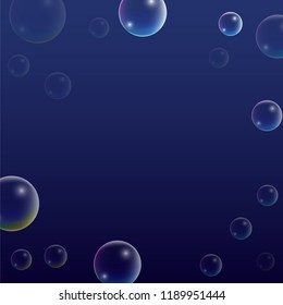 Bubble with Hologram Reflection. Set of Realistic Water or Soap Bubbles for Your Design. Soap Bubbles with Rainbow Reflection.Shampoo or Foam Cosmetic Flyer and Invite.  Isolated Vector Illustration.