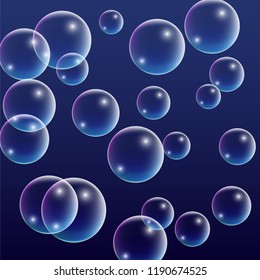 Bubble with Hologram Reflection. Set of Realistic Water or Soap Bubbles for Your Design. Soap Bubbles with Rainbow Reflection.Shampoo or Foam Cosmetic Flyer and Invite.  Isolated Vector Illustration.