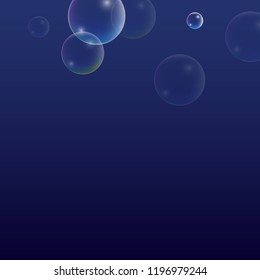 Bubble with Hologram Reflection. Set of Realistic Water or Soap Bubbles for Your Design. Soap Bubbles with Rainbow Reflection.Shampoo or Foam Cosmetic Flyer and Invite.  Isolated Vector Illustration.