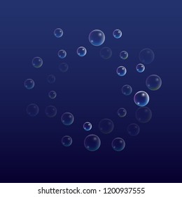 Bubble with Hologram Reflection. Set of Realistic Water or Soap Bubbles for Your Design. Soap Bubbles with Rainbow Reflection.Shampoo or Foam Cosmetic Flyer and Invite.  Isolated Vector Illustration.