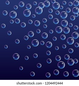 Bubble with Hologram Reflection. Set of Realistic Water or Soap Bubbles for Your Design. Soap Bubbles with Rainbow Reflection.Shampoo or Foam Cosmetic Flyer and Invite.  Isolated Vector Illustration.