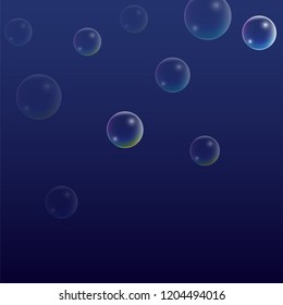 Bubble with Hologram Reflection. Set of Realistic Water or Soap Bubbles for Your Design. Soap Bubbles with Rainbow Reflection.Shampoo or Foam Cosmetic Flyer and Invite.  Isolated Vector Illustration.