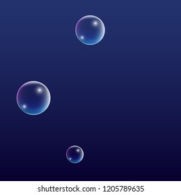 Bubble with Hologram Reflection. Set of Realistic Water or Soap Bubbles for Your Design. Soap Bubbles with Rainbow Reflection.Shampoo or Foam Cosmetic Flyer and Invite.  Isolated Vector Illustration.