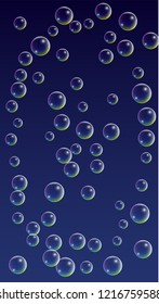 Bubble with Hologram Reflection. Set of Realistic Water or Soap Bubbles for Your Design. Soap Bubbles with Rainbow Reflection.Shampoo or Foam Cosmetic Flyer and Invite.  Isolated Vector Illustration.