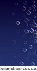Bubble with Hologram Reflection. Set of Realistic Water or Soap Bubbles for Your Design. Soap Bubbles with Rainbow Reflection.Shampoo or Foam Cosmetic Flyer and Invite.  Isolated Vector Illustration.