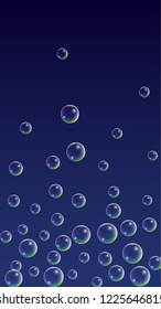 Bubble with Hologram Reflection. Set of Realistic Water or Soap Bubbles for Your Design. Soap Bubbles with Rainbow Reflection.Shampoo or Foam Cosmetic Flyer and Invite.  Isolated Vector Illustration.