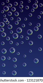 Bubble with Hologram Reflection. Set of Realistic Water or Soap Bubbles for Your Design. Soap Bubbles with Rainbow Reflection.Shampoo or Foam Cosmetic Flyer and Invite.  Isolated Vector Illustration.