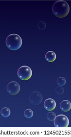 Bubble with Hologram Reflection. Set of Realistic Water or Soap Bubbles for Your Design. Soap Bubbles with Rainbow Reflection.Shampoo or Foam Cosmetic Flyer and Invite.  Isolated Vector Illustration.