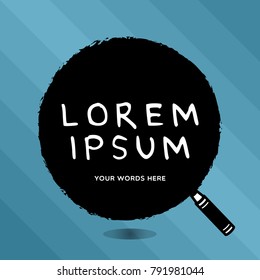 Bubble icon in black with crayon on blue background with lore ipsum word or place your own words instead.