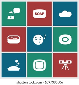 Bubble icon. collection of 9 bubble filled icons such as soap, soap, level ruler, emoji listening music, cloud. editable bubble icons for web and mobile.
