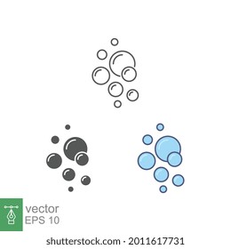Icono de burbuja en relleno, estilo de esquema. Agua transparente salpicada. Espuma de jabón, bebida difusa, símbolo de pictograma de burbuja de oxígeno. Gota de agua fresca para el símbolo húmedo. Diseño de ilustración vectorial en fondo blanco. EPS 10