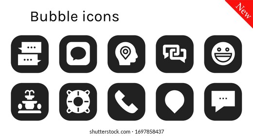 bubble icon set. 10 filled bubble icons. Included Chat, Message, Location, Yahoo, Fountain, Help, Phone call icons
