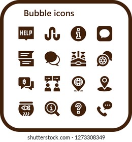  bubble icon set. 16 filled bubble icons. Simple modern icons about  - Help, Stumbleupon, Information, Message, Chat, Beer bottle, Location, Fish bowl, Phone call