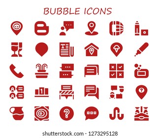  bubble icon set. 30 filled bubble icons. Simple modern icons about  - Pin, Blogger, Location, Phone call, Marker, Champagne, Text, Fountain, Chat, Feedback, Soap, Comments, Position