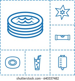 Bubble icon. set of 6 bubble outline icons such as level ruler, soap, explosion, soda, drop counter