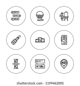Bubble icon set. collection of 9 outline bubble icons with art, champagne, chat, gum, message, pin icons. editable icons.