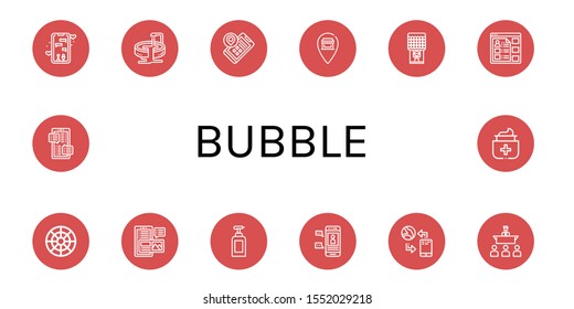 bubble icon set. Collection of Dating app, Jacuzzi, Location, Pin, Chewing gum, Information, Color circle, Blog, Soap, Chat, Communication, Speech, Message, Antiseptic icons