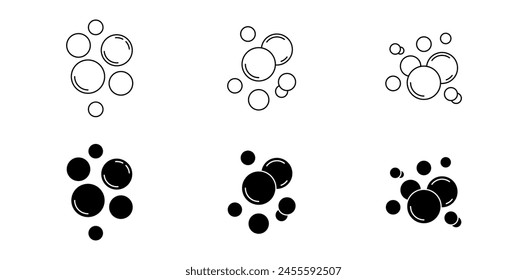 Bubble icon set. Soap foam, oxygen bubble, effervescent effect line icons set. 