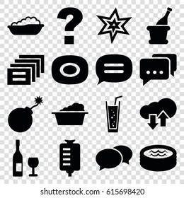 Bubble icons set. set of 16 bubble filled icons such as baby bath, soap, explosion, chat, laundry, soda, drop counter, champagne, jacuzzi, download upload cloud, message