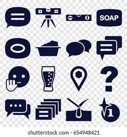 Bubble icons set. set of 16 bubble filled icons such as shave hair in skin, explosion, chat, soap, soap, laundry, level ruler, bye emot, location, soda, message